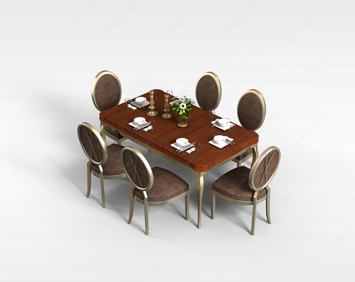 简约欧式桌椅组合3D模型