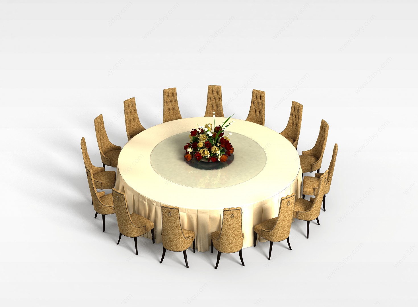 15人餐桌椅组合3D模型