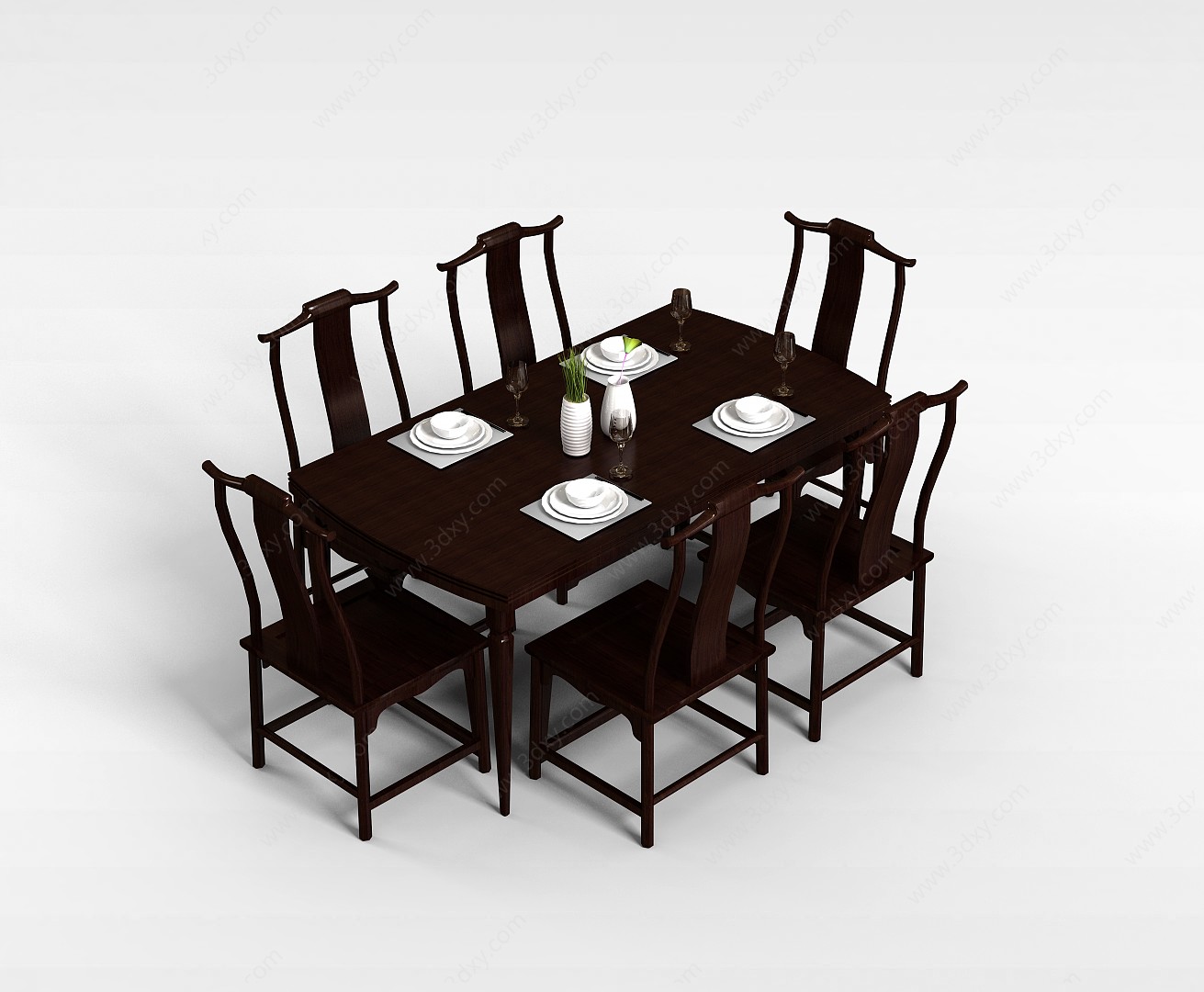 新中式休闲桌椅组合3D模型