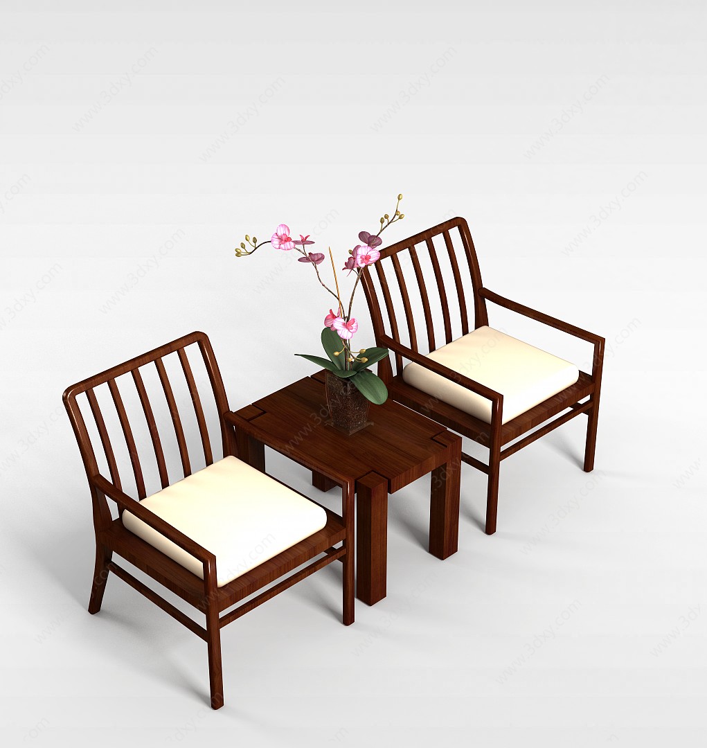 中式商务桌椅3D模型