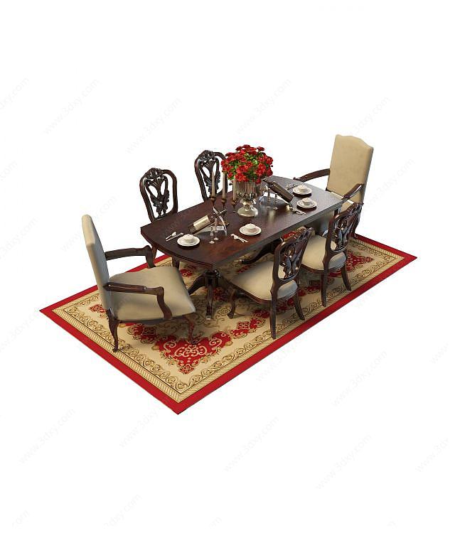 中式古典餐桌椅3D模型