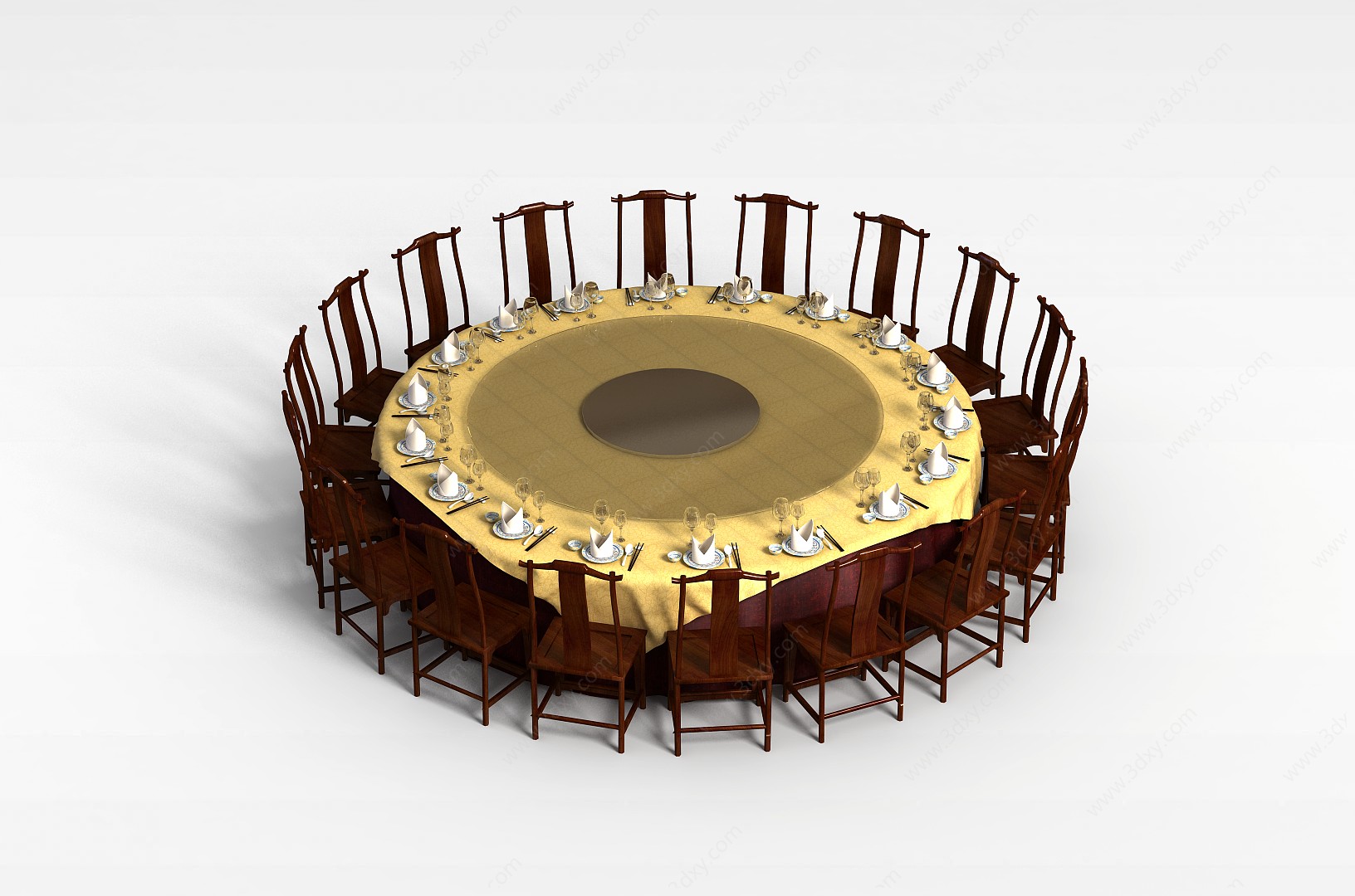 超大餐桌椅组合3D模型