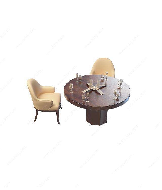 圆形实木餐桌3D模型