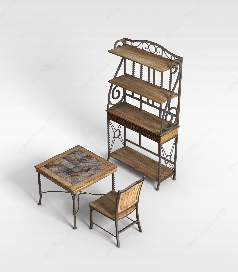 简易铁艺桌椅3D模型