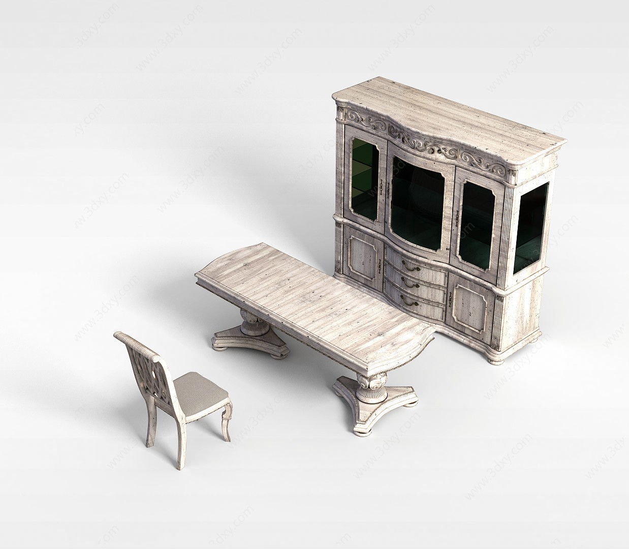 橡木书房桌椅3D模型