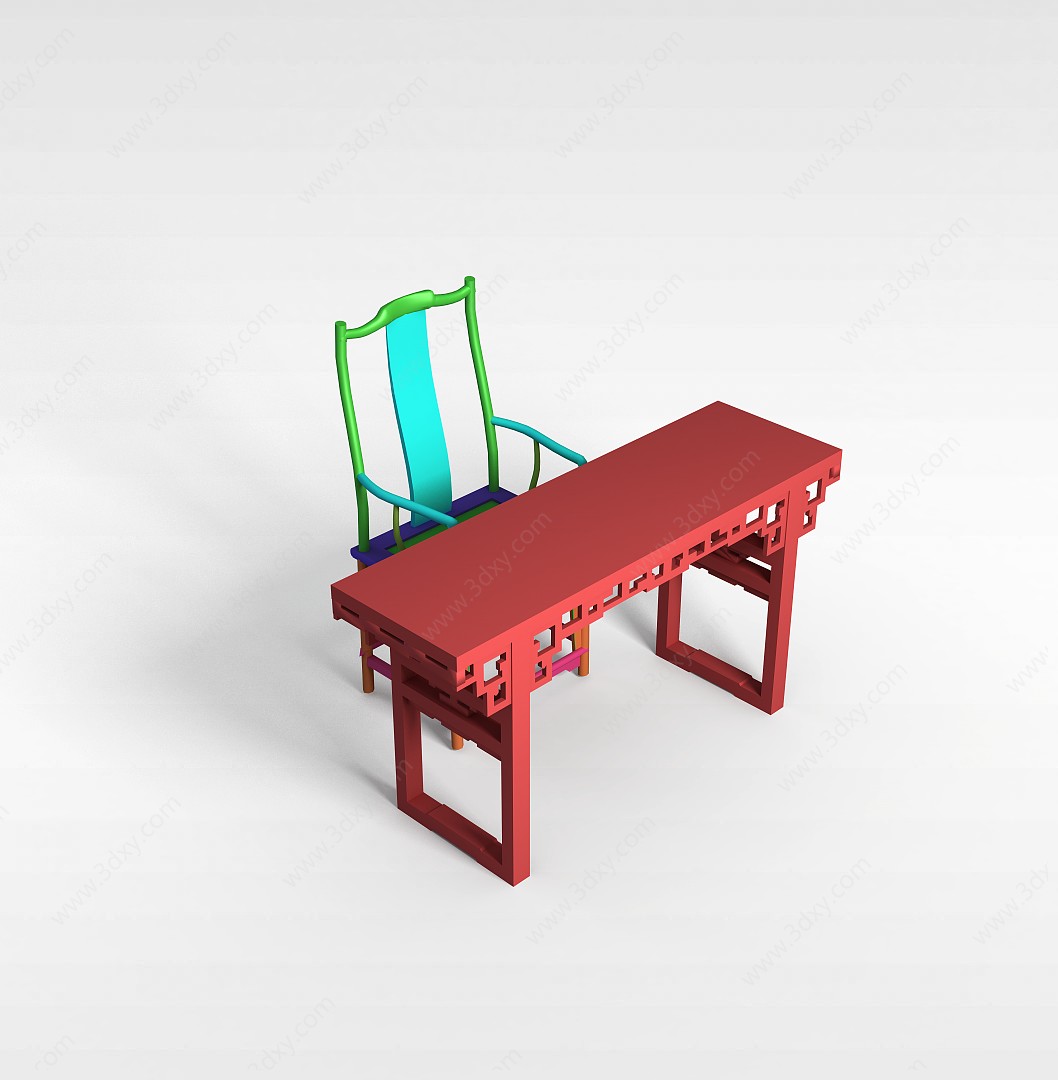 中式条案桌椅3D模型