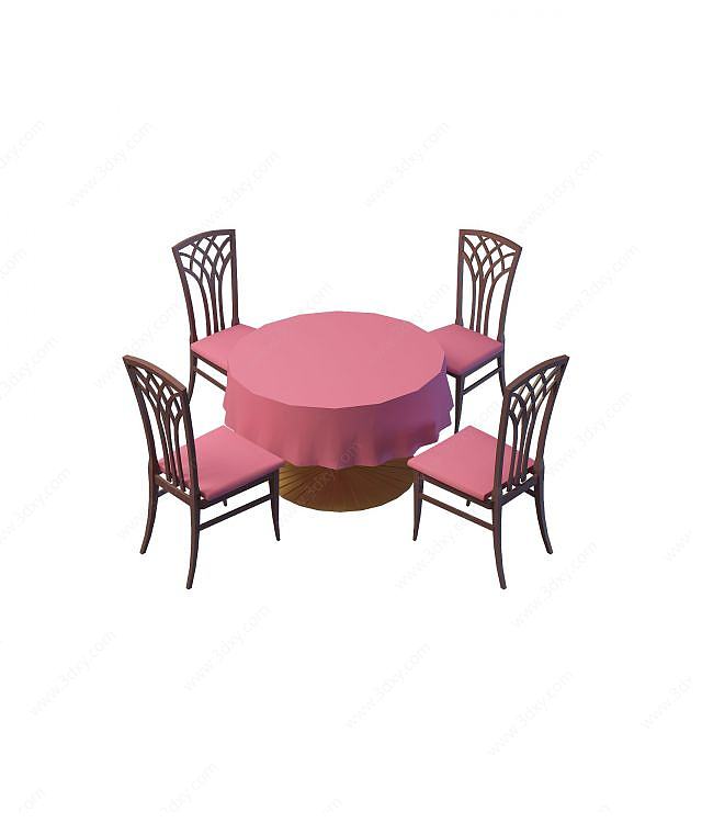 红色布艺餐桌椅3D模型