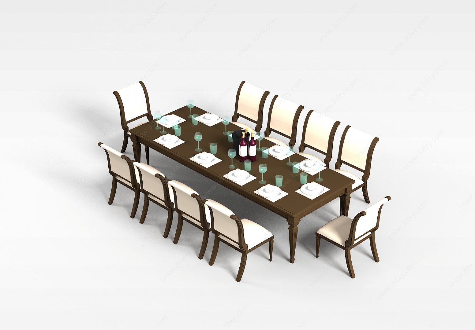 大型餐桌椅组合3D模型