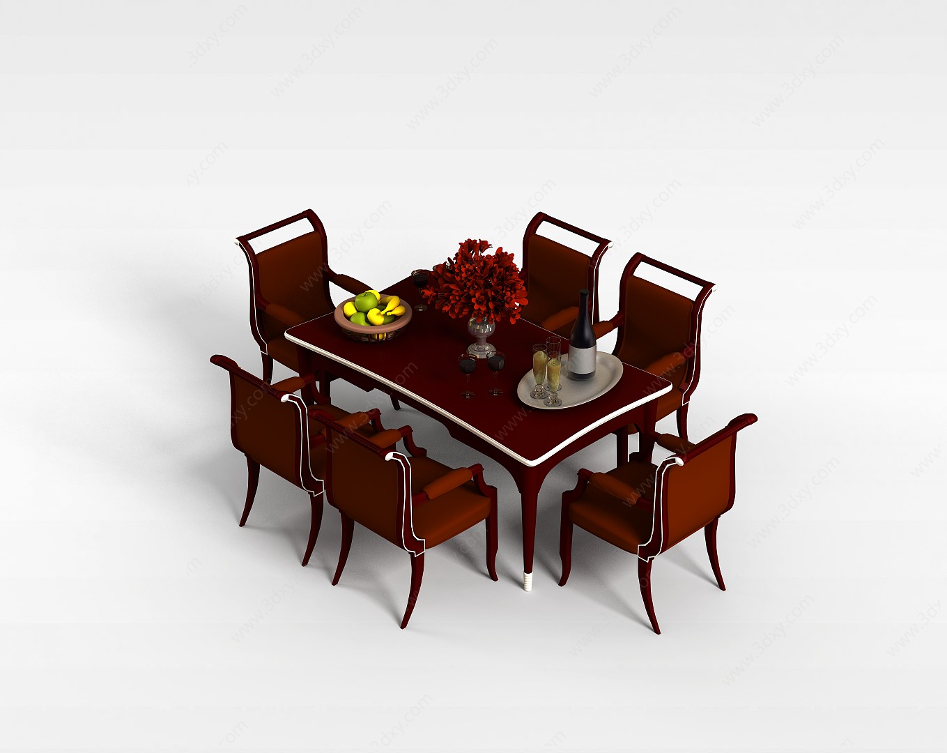 红色餐桌3D模型