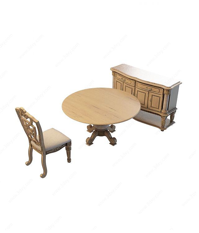 中式实木桌椅3D模型
