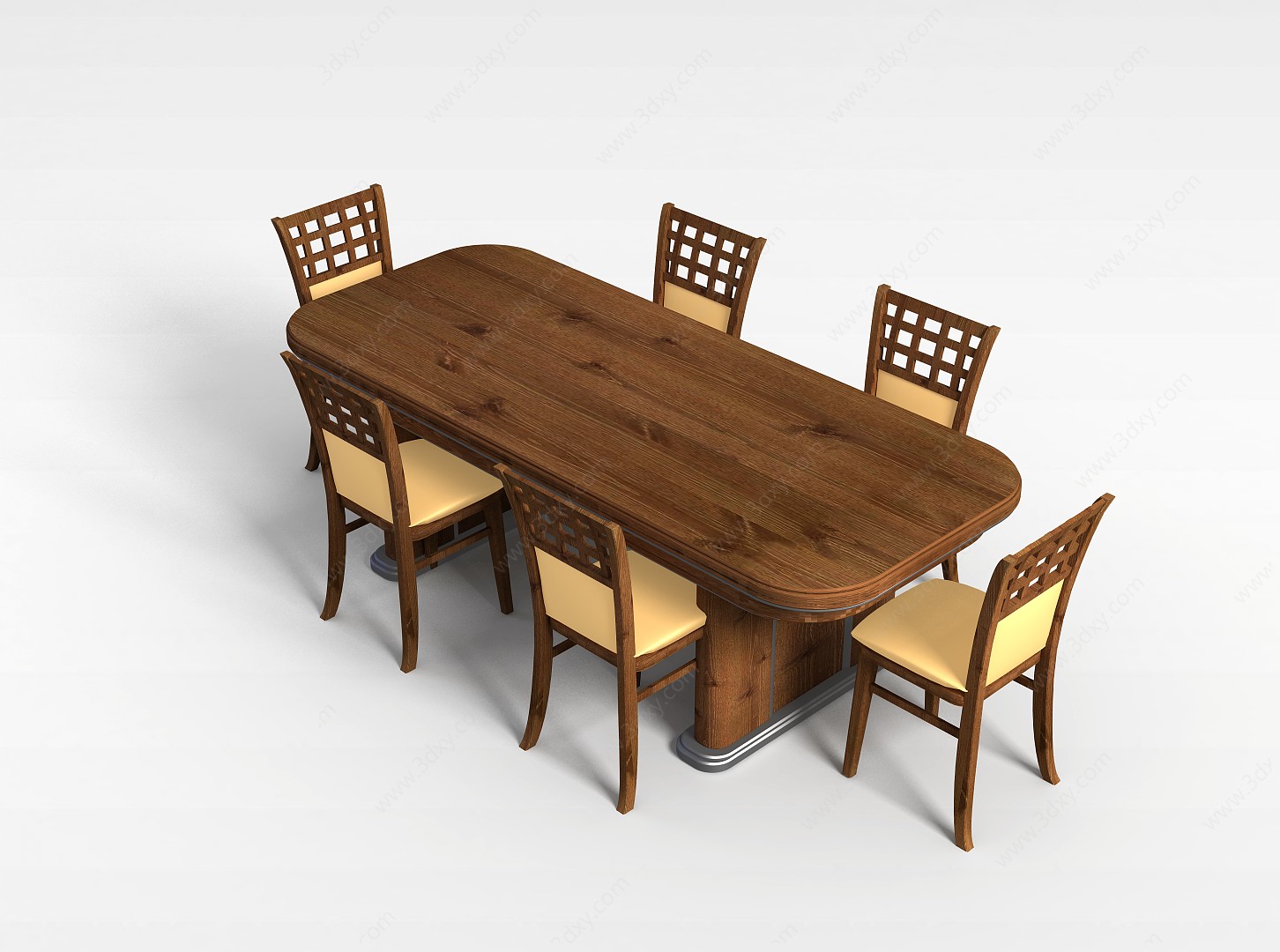 实木餐桌椅组合3D模型