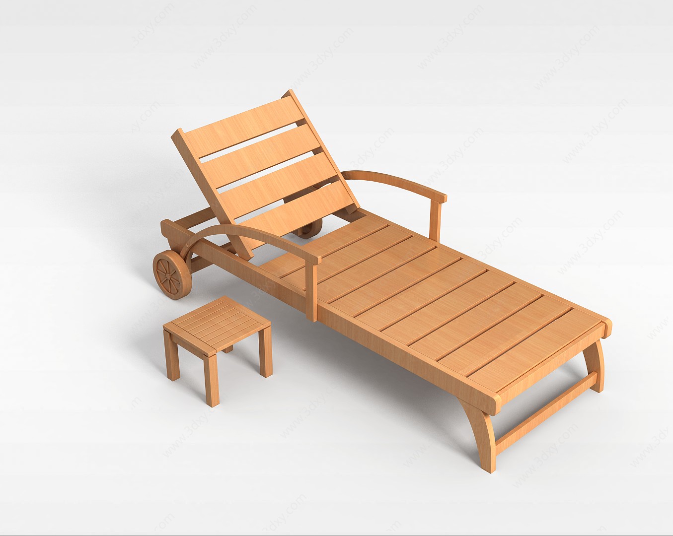 户外实木躺椅3D模型