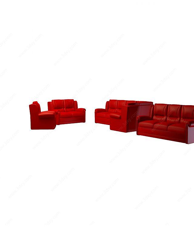 红色沙发组合3D模型