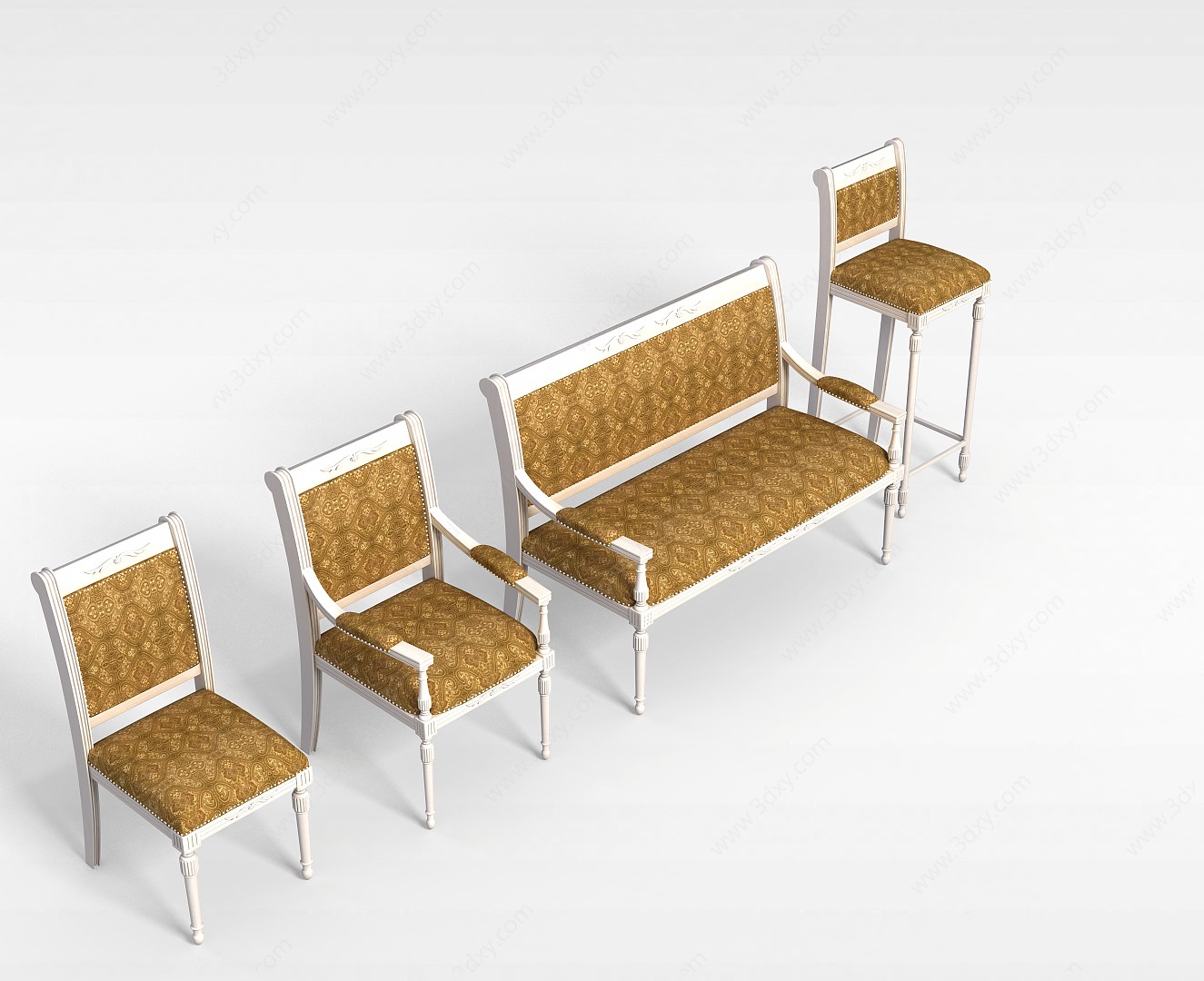 中式实木椅组合3D模型