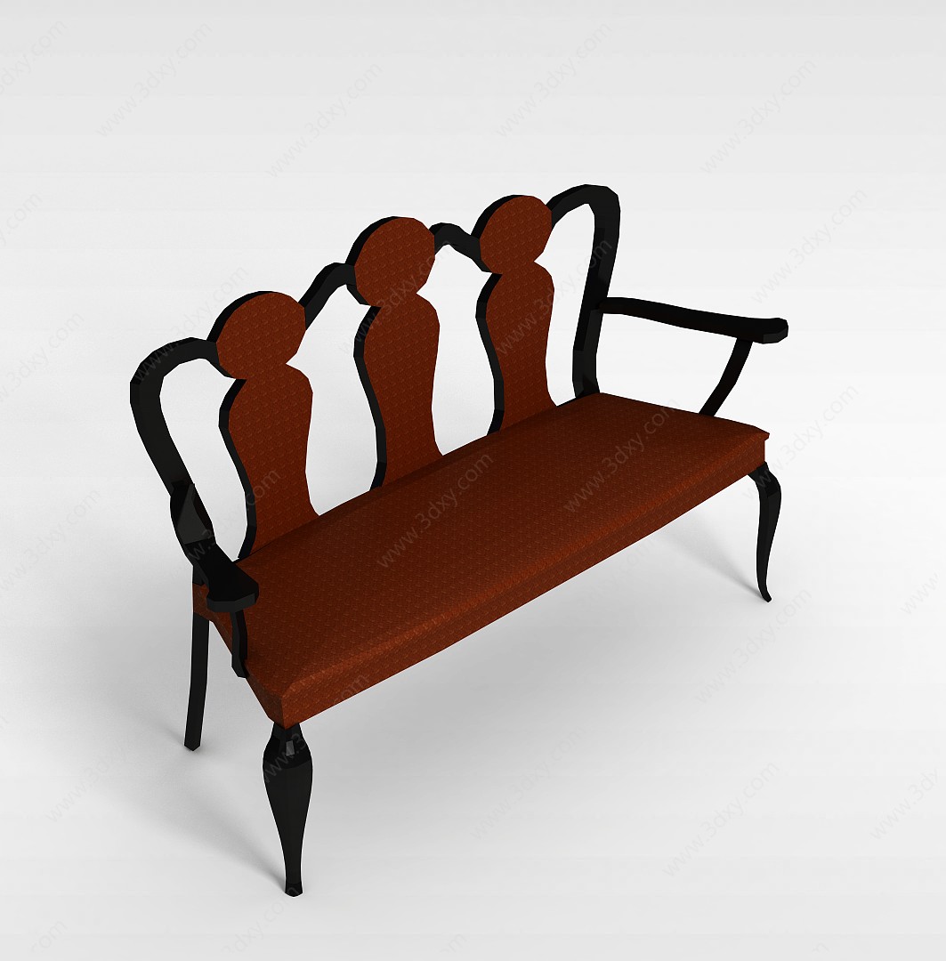 实木软座长椅3D模型