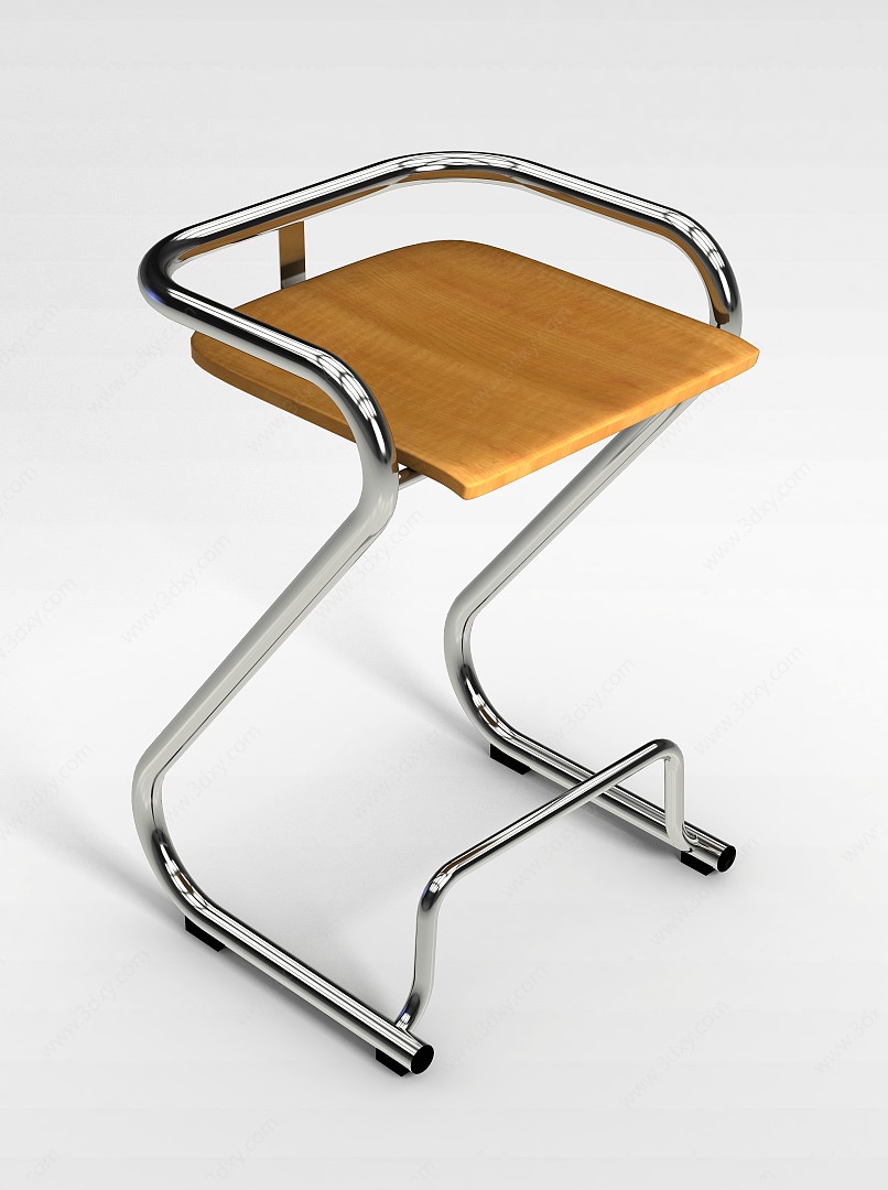 不锈钢木面吧椅3D模型