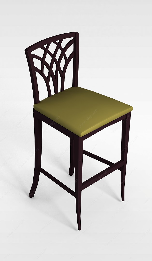 中式实木家用餐椅3D模型