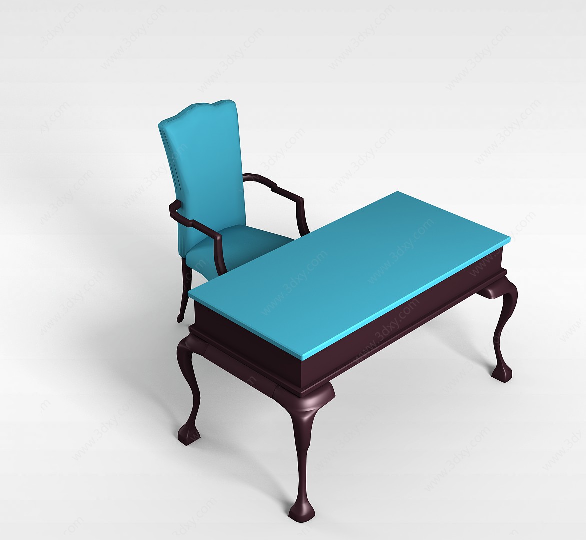 美式书房桌椅3D模型