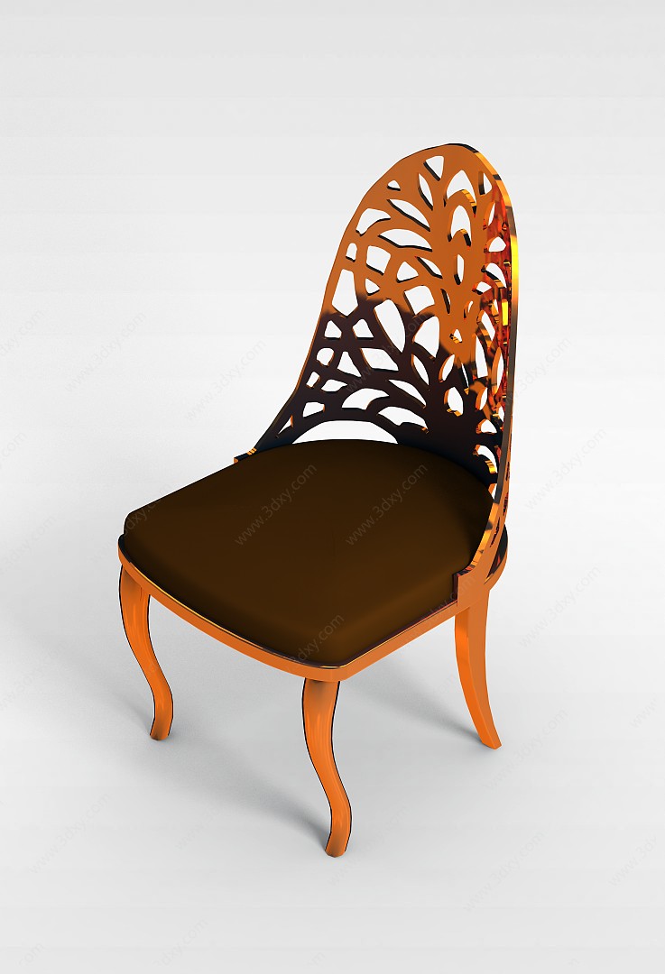 靠背雕花椅3D模型