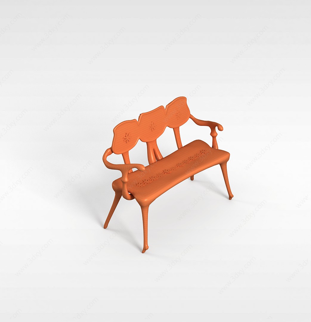 艺术实木长椅3D模型