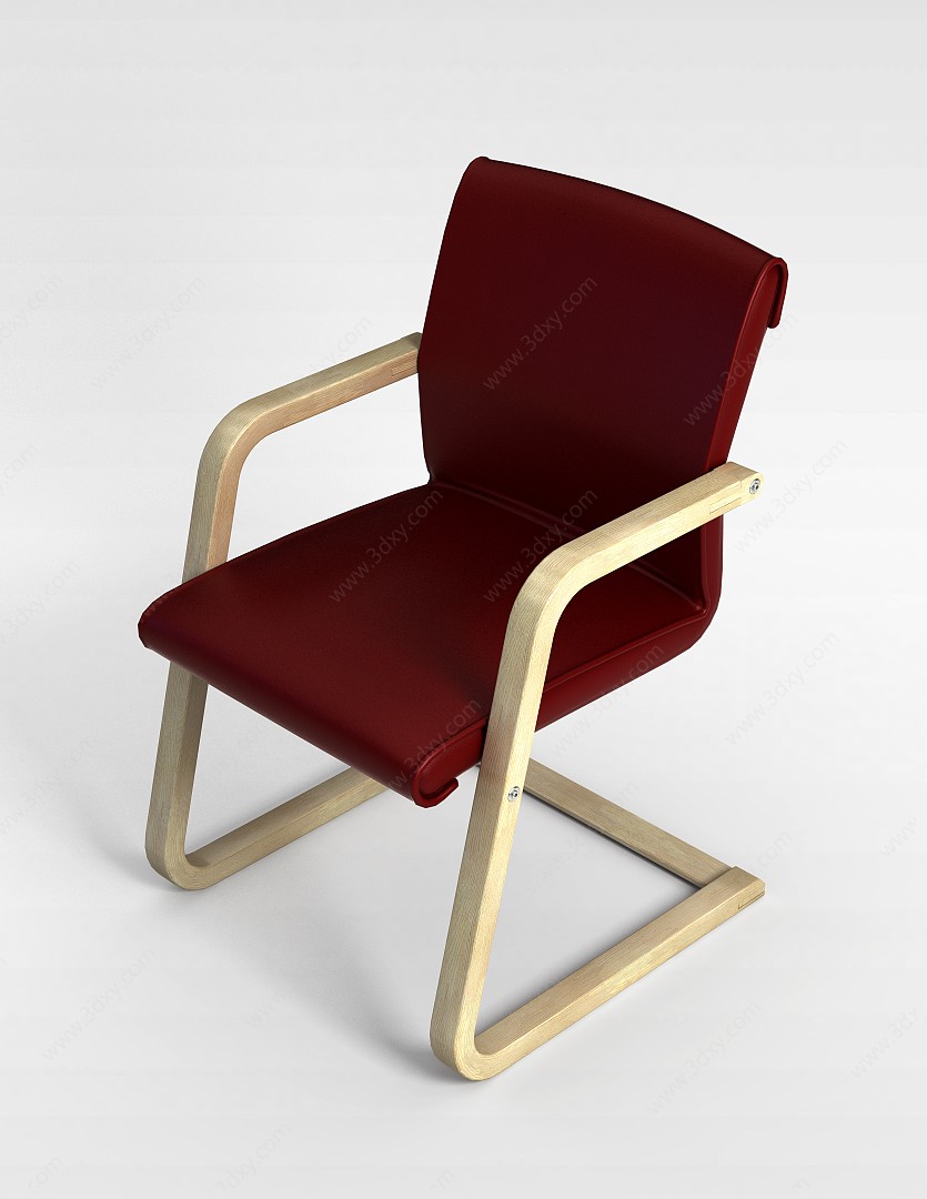 红色弓形办公椅3D模型
