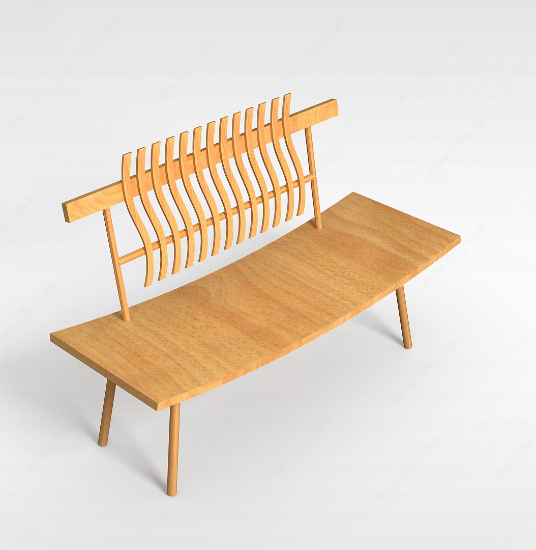 创意实木长椅3D模型
