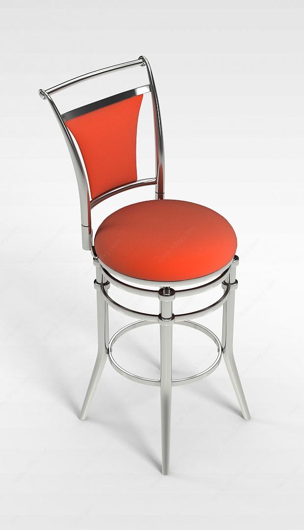 不锈钢软座吧椅3D模型