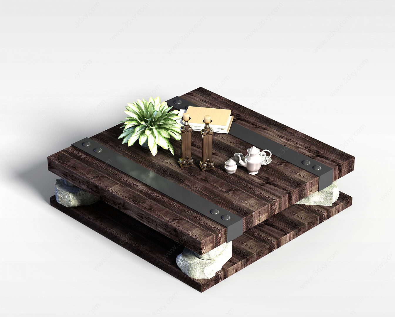 艺术实木茶桌3D模型