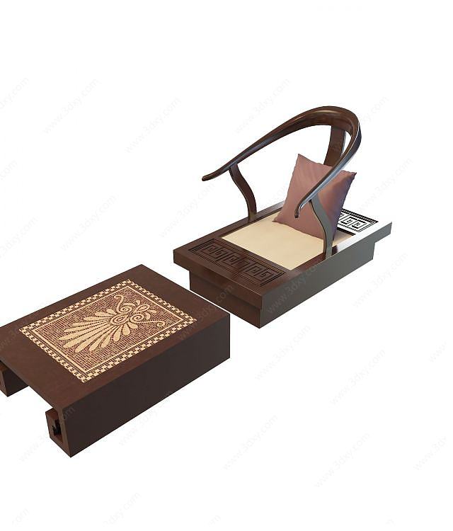 中式复古实木躺椅3D模型