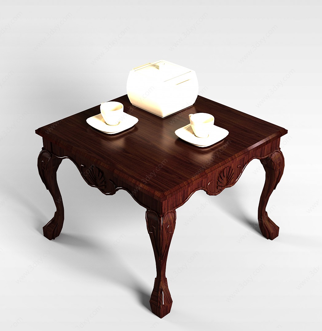 实木茶桌3D模型