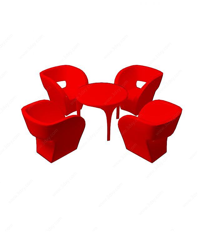 红色桌椅组合3D模型