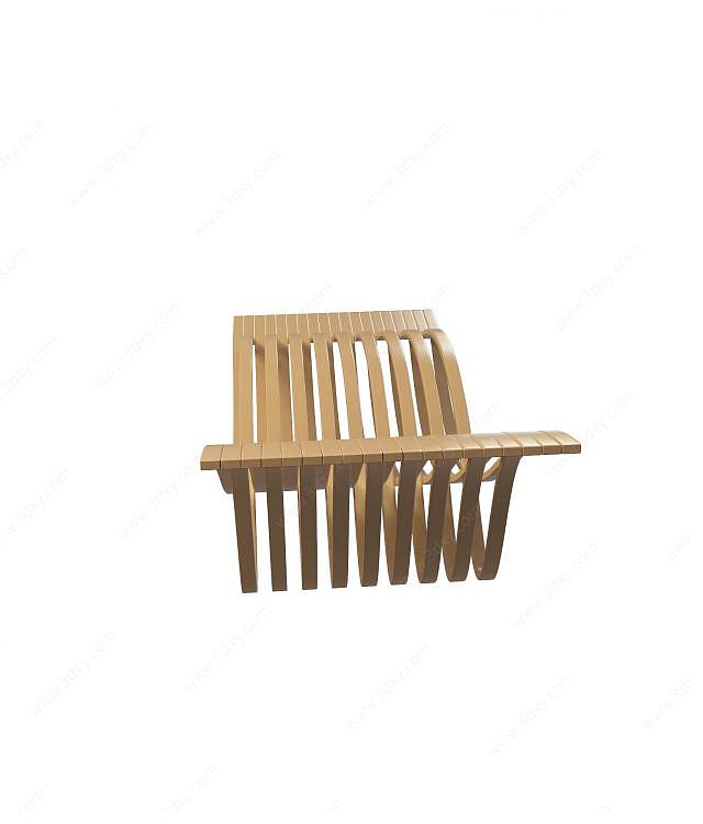 户外实木躺椅3D模型