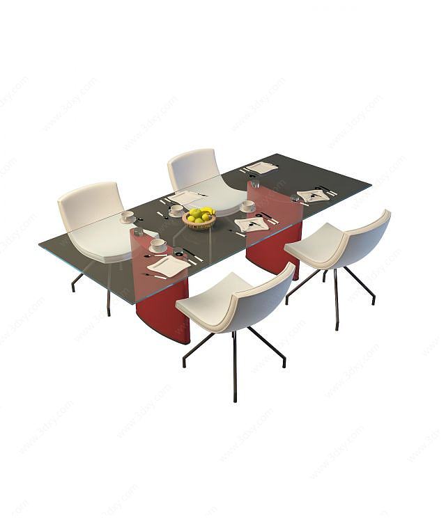 客厅四人餐桌椅3D模型