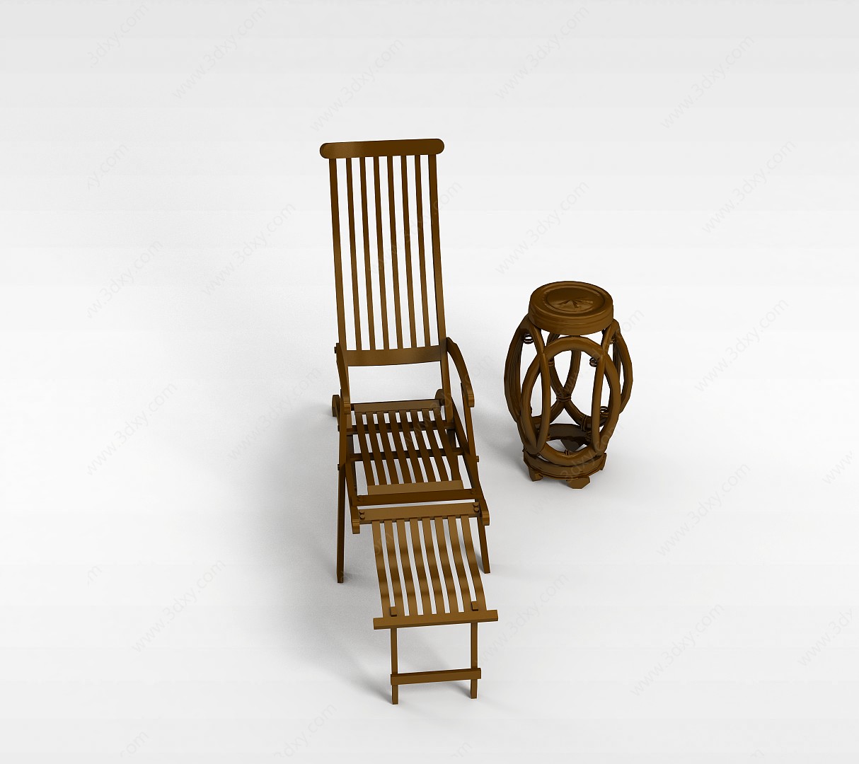 中式实木躺椅3D模型