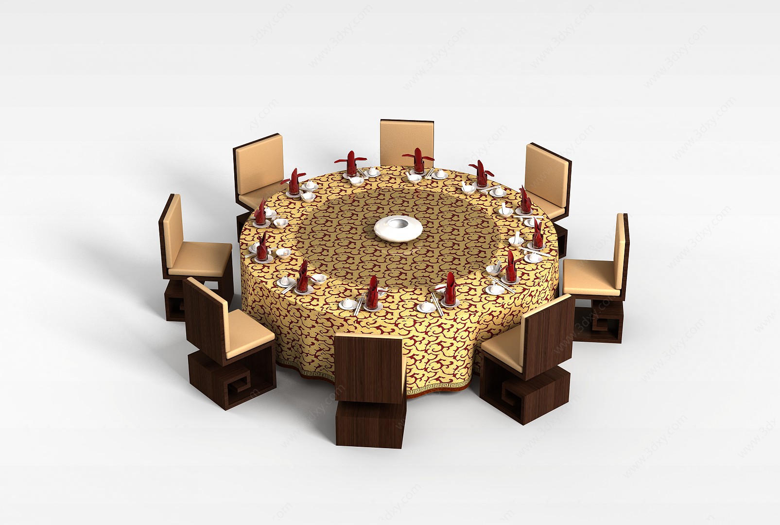 大圆桌桌椅组合3D模型