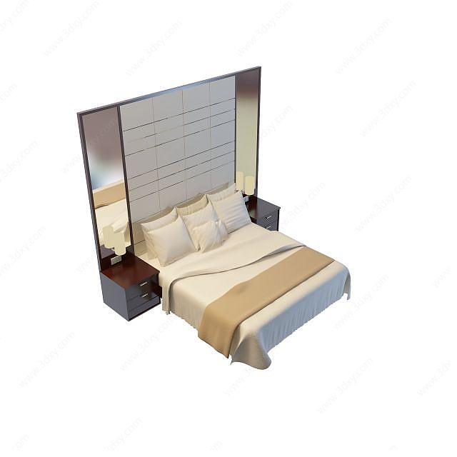 简单现代风格双人床3D模型
