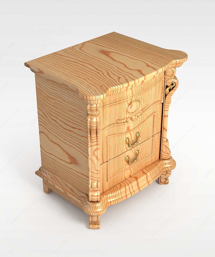 豪华实木床头柜3D模型