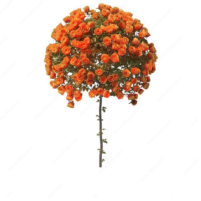 仿真花玫瑰花球树3D模型