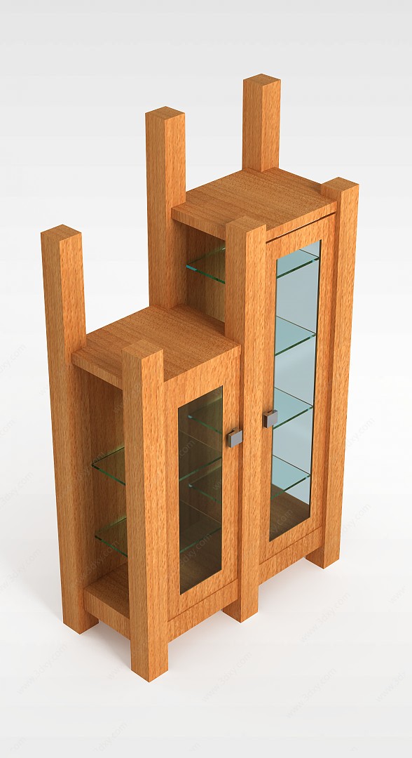 现代原木酒柜3D模型