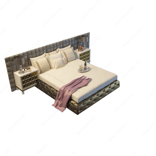 现代软包床头双人床3D模型