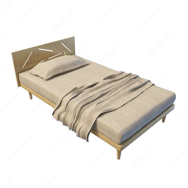 实木单人床3D模型