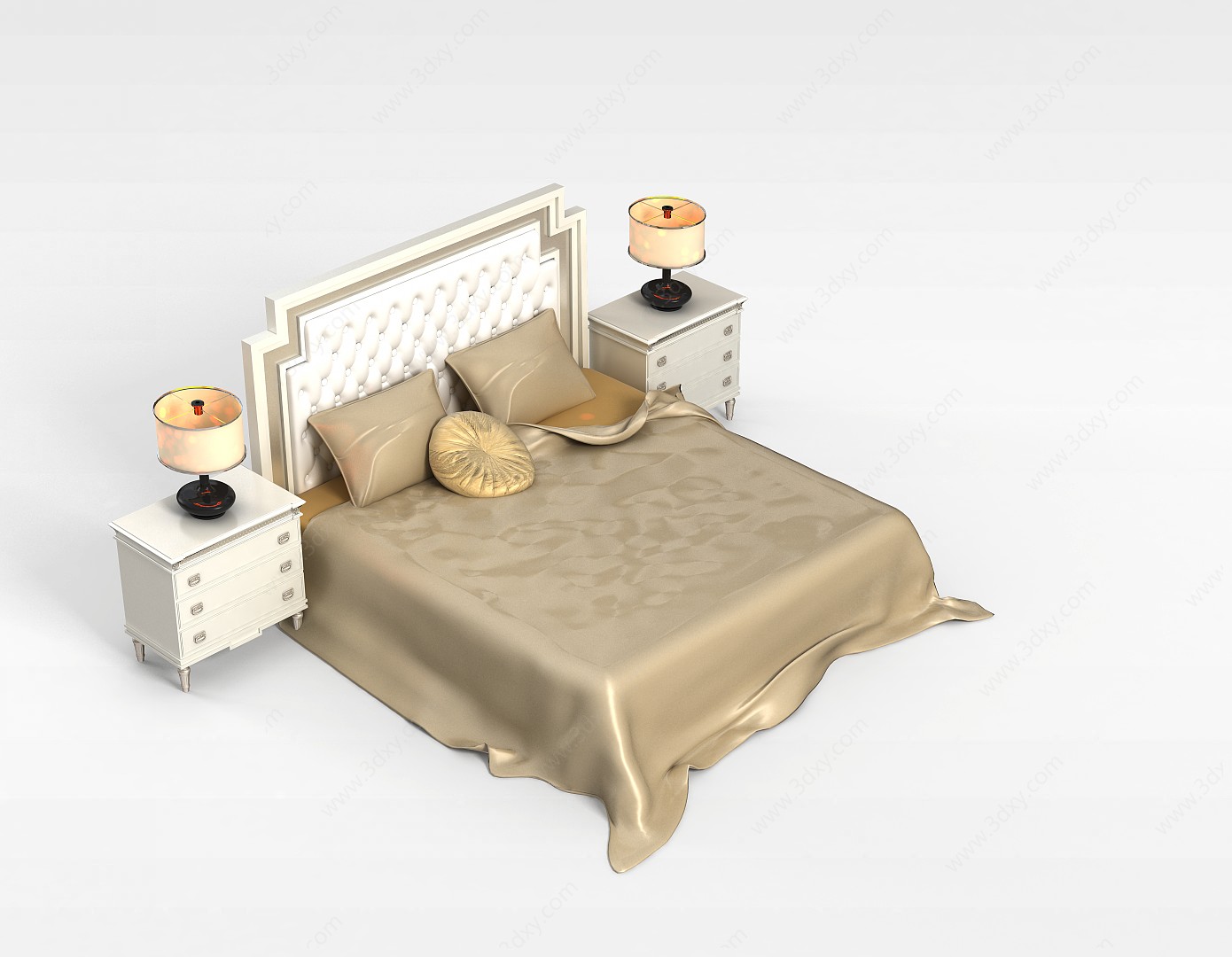 软包床头双人床3D模型