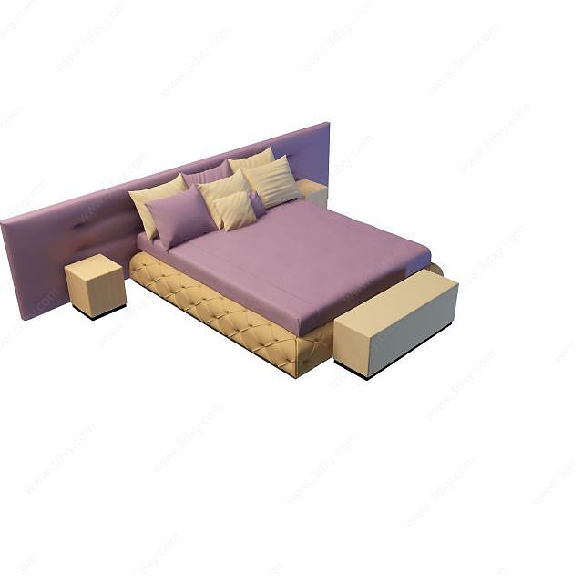 紫色双人床3D模型