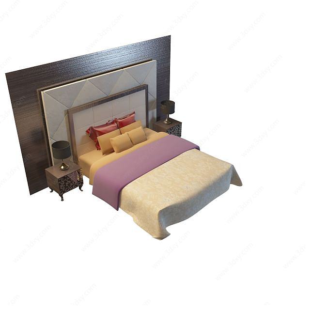 客房双人床3D模型