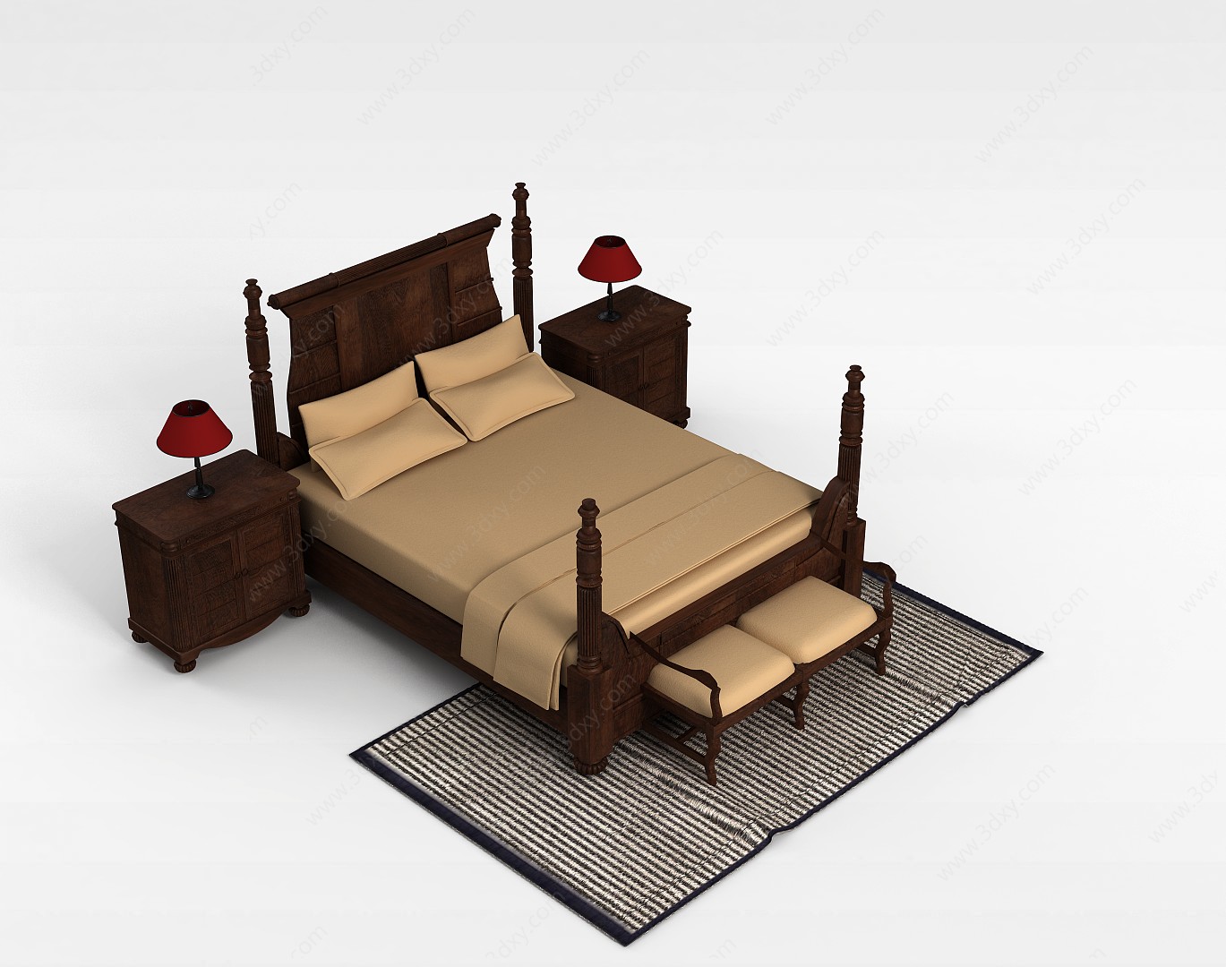 简约双人床3D模型