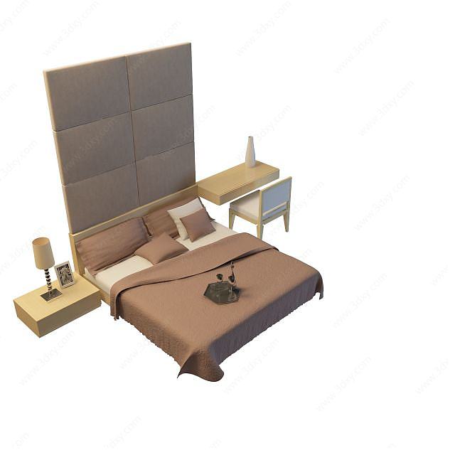 宾馆双人床3D模型