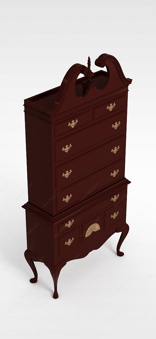 中式实木复古边柜3D模型