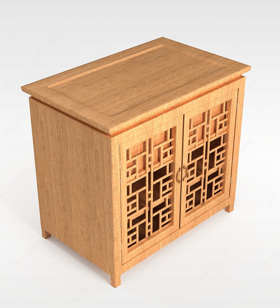 实木镂空矮柜3D模型