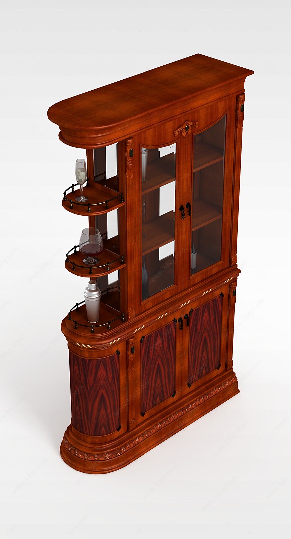 实木古典酒柜3D模型