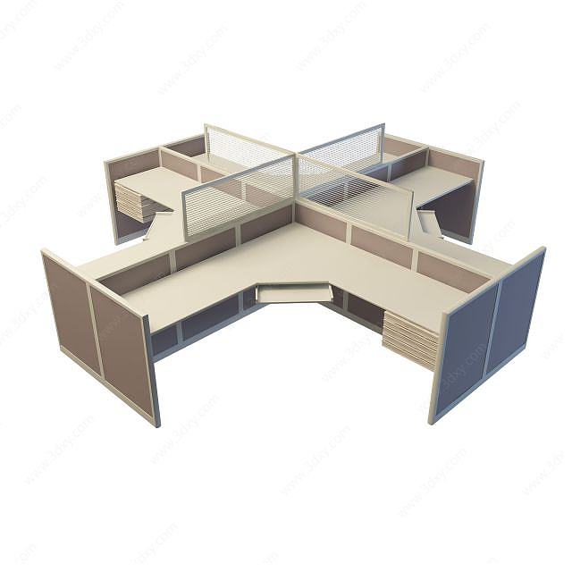 隔断办公桌3D模型